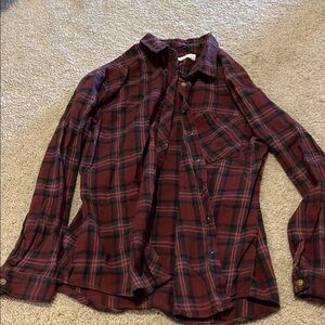 Red and Black Plaid Button-Up Shirt